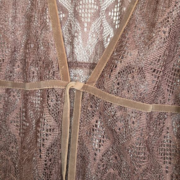 Vintage Lace Cardigan Kimono Top Sz 18/20 Medium Brown Fringe Boho Hippie USA - Picture 5 of 16